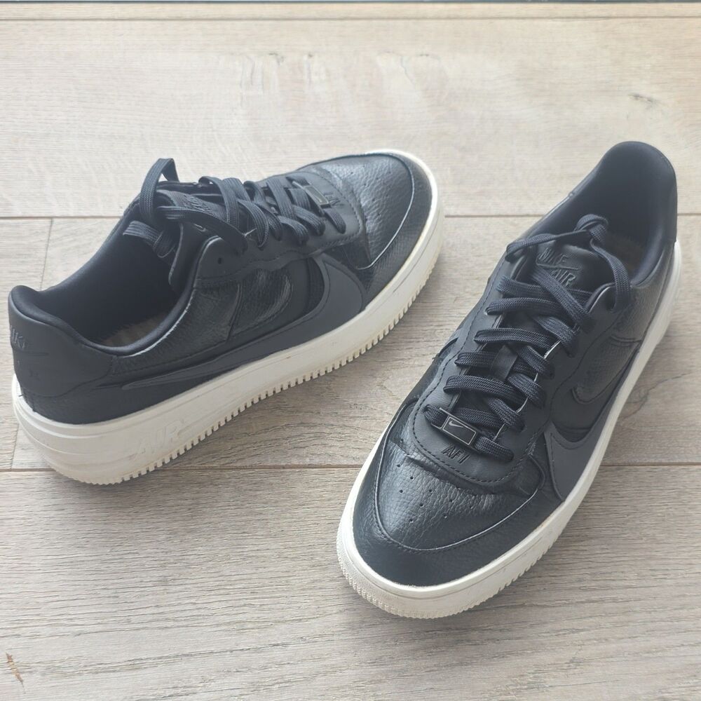 Nike Air Force 1 plt.af.orm Low Top Lace-Up Leather Sneakers Black/White 8.5W